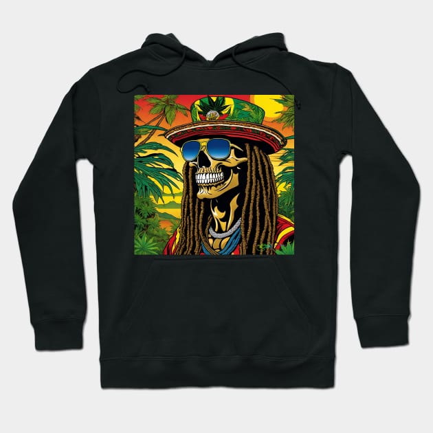 Reggae Music - Jamaican Stoner Skull 8 Hoodie by Benito Del Ray